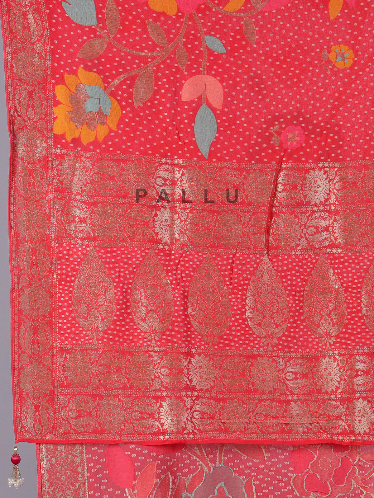 Pink semi georgette zari printed saree for wedding wear
