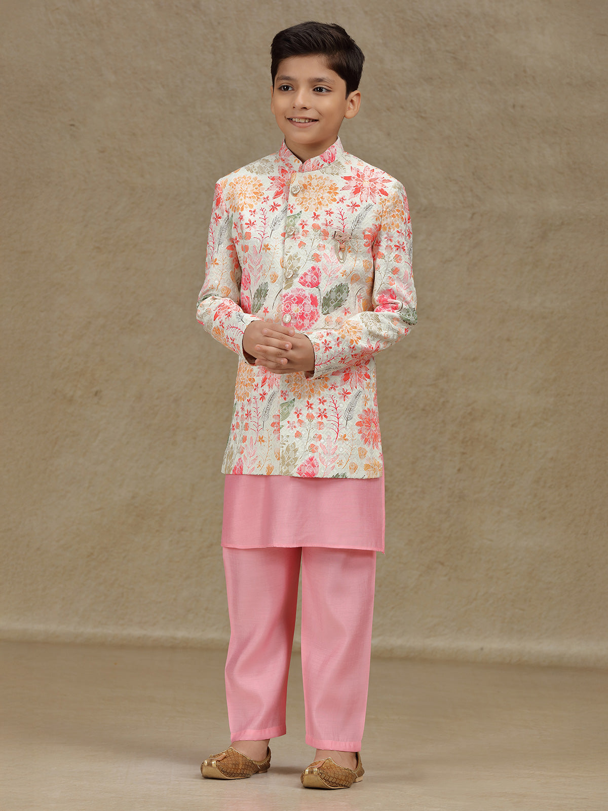 Pink silk indowestern for reception wear