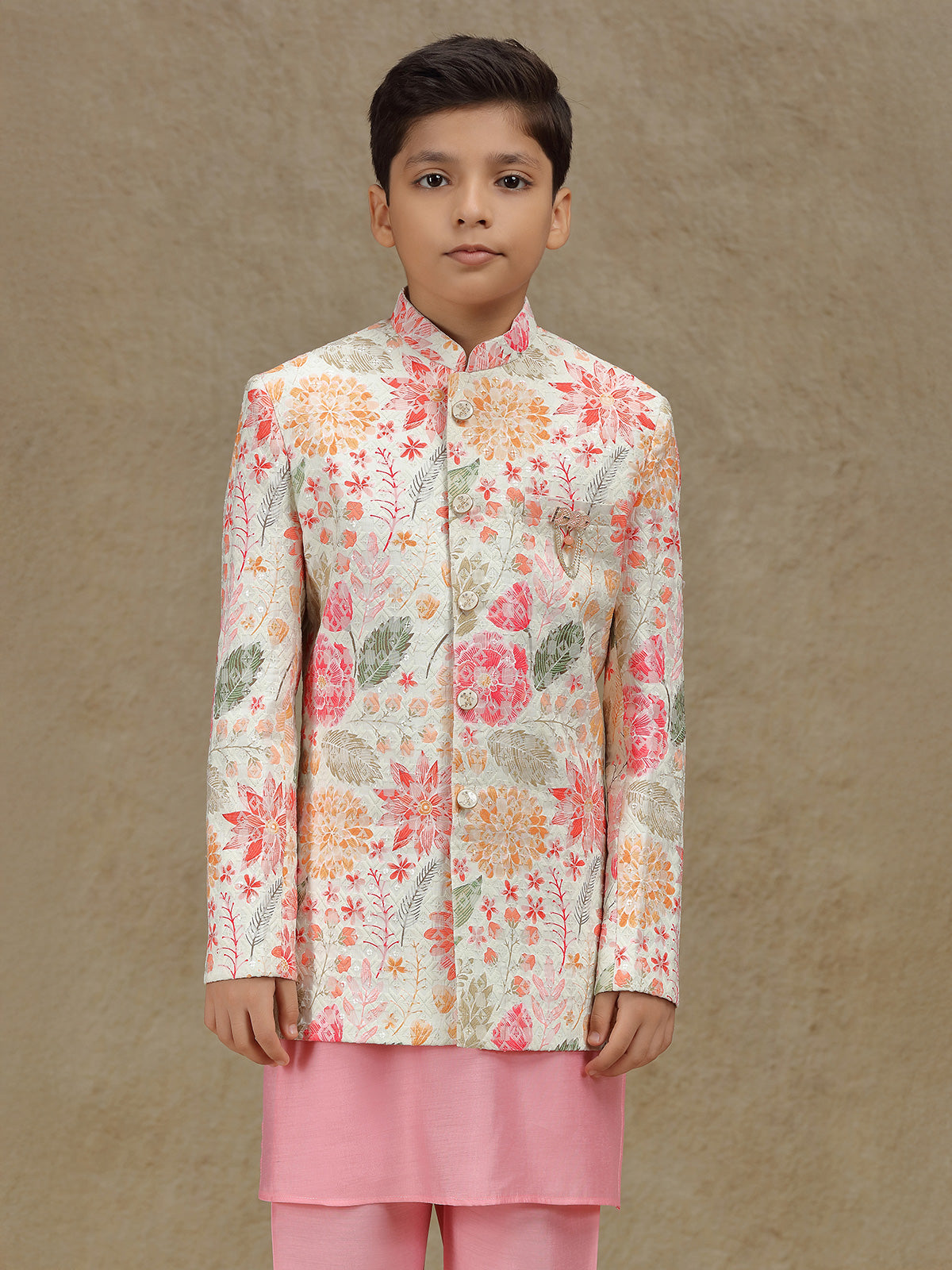 Pink silk indowestern for reception wear