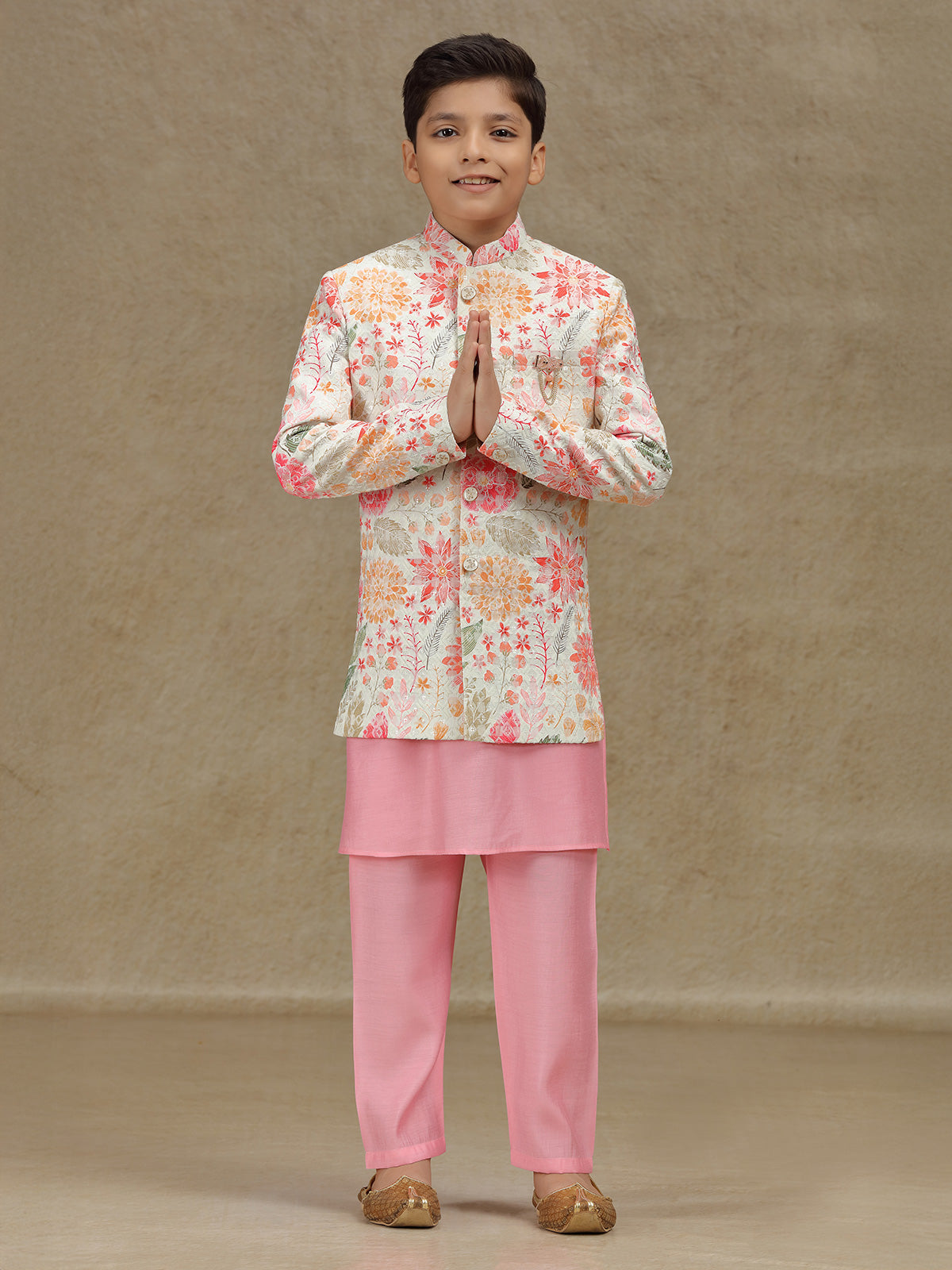 Pink silk indowestern for reception wear