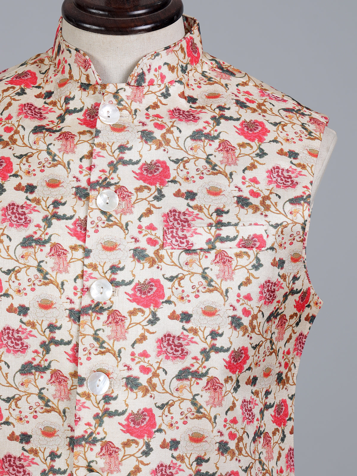 Pink silk printed reception waistcoat