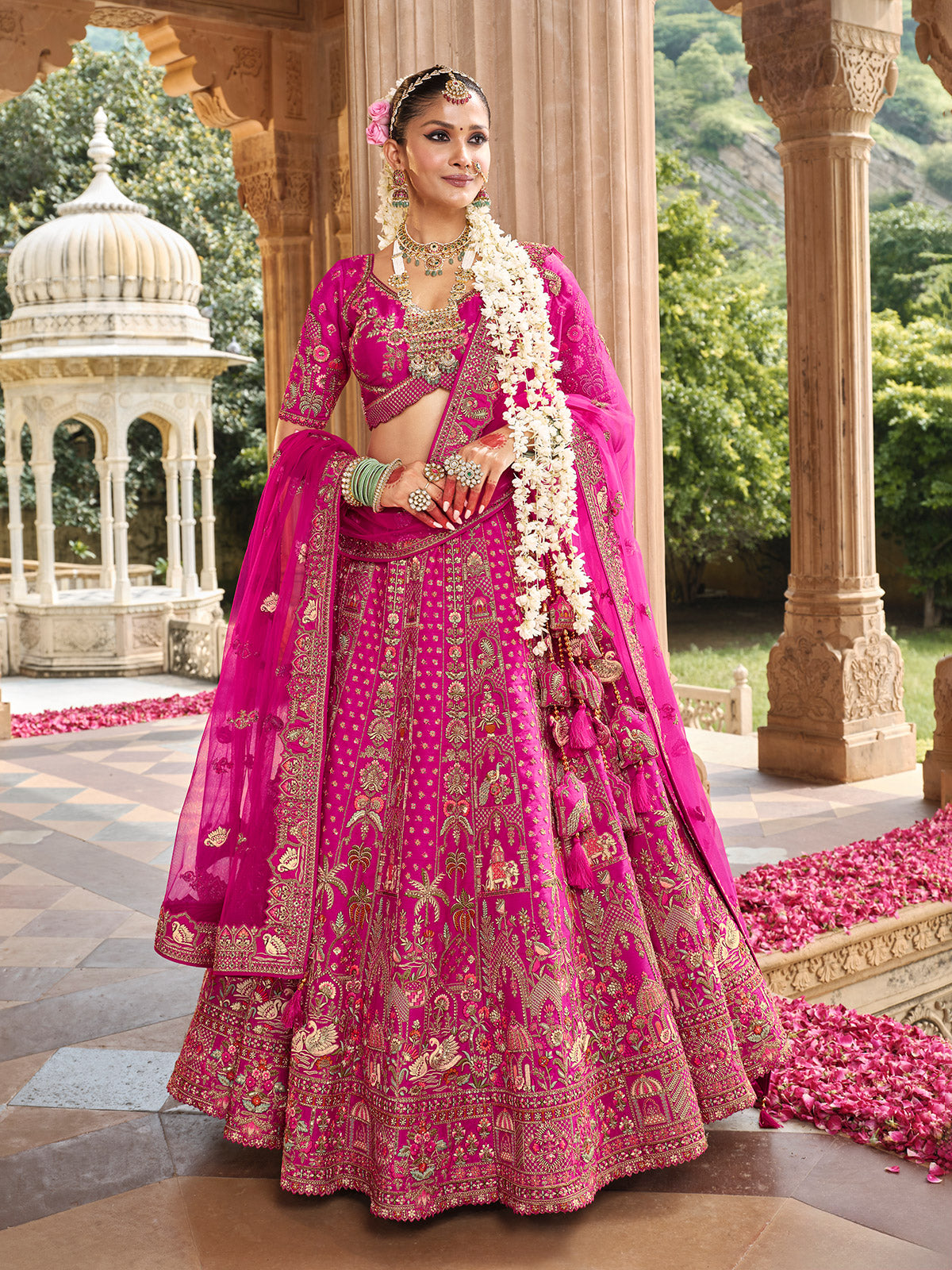 Pink wedding wear silk bridal lehenag choli