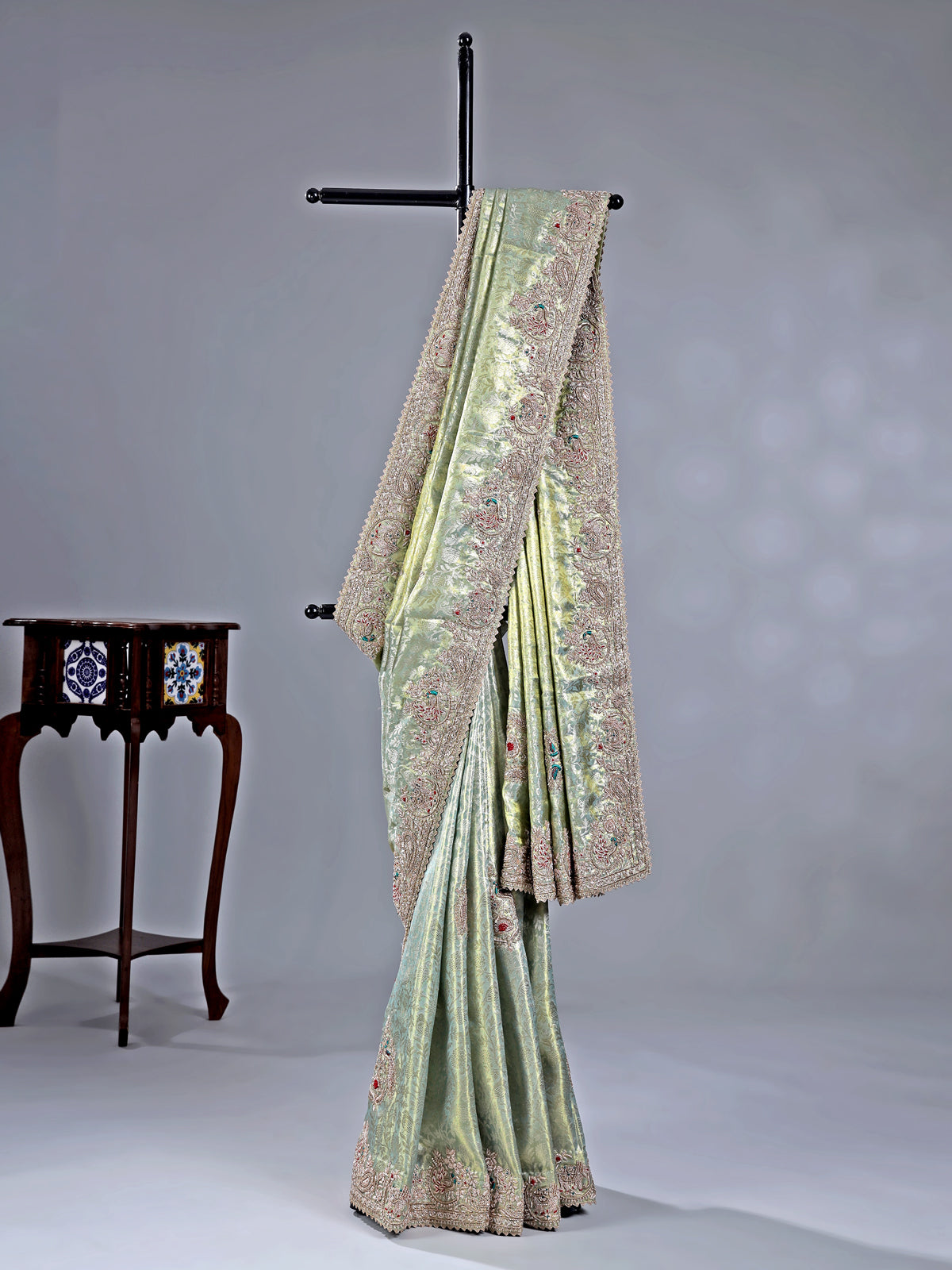 Pista green kanjivaram saree with grand embroidery
