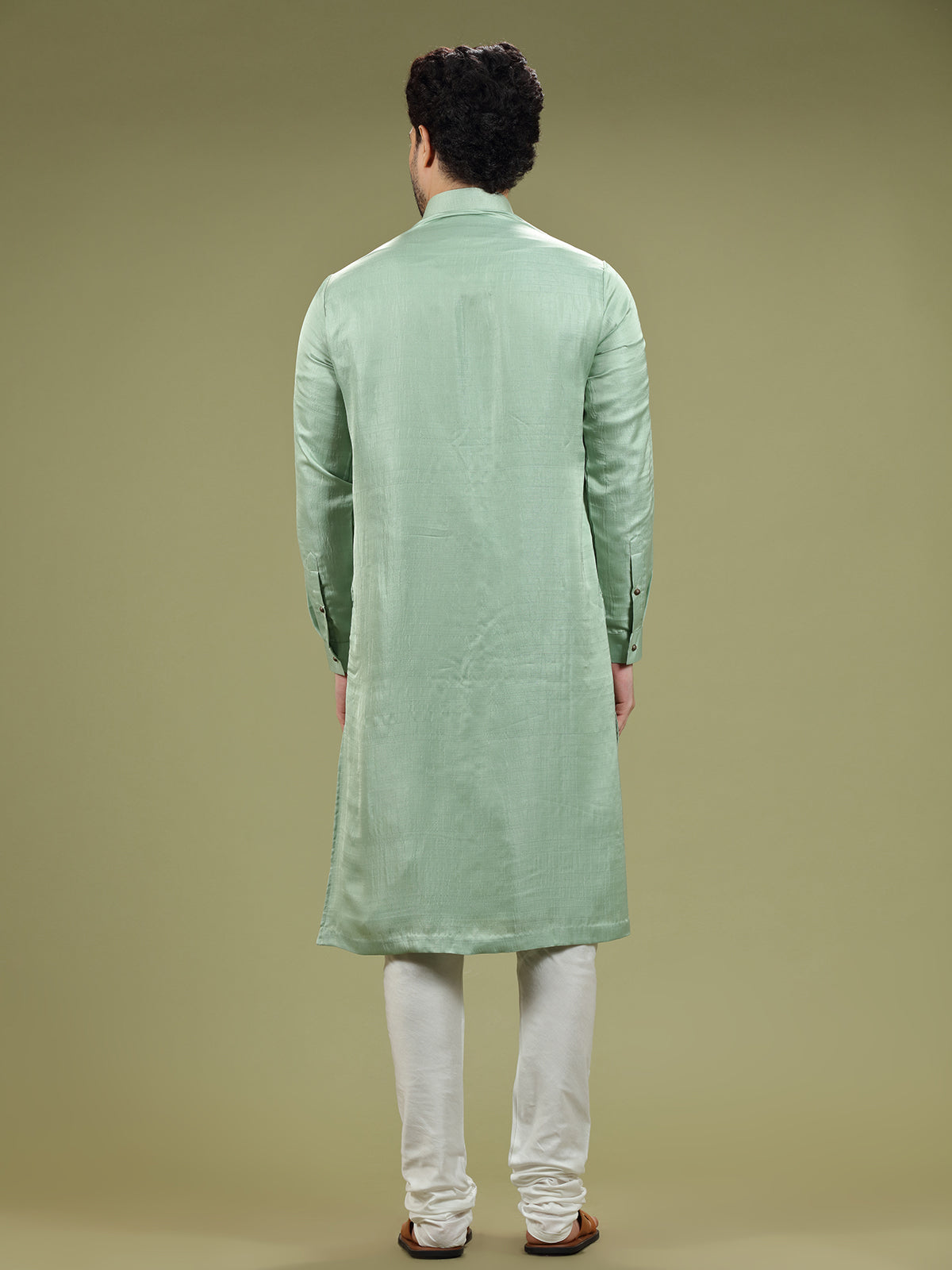 Pista green silk plain kurta suit