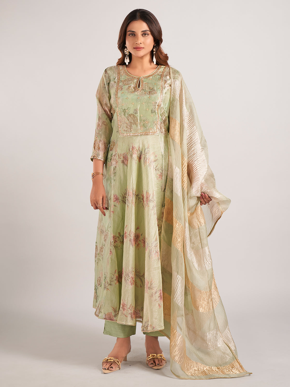 Pista green soft organza wedding wear salwar suit