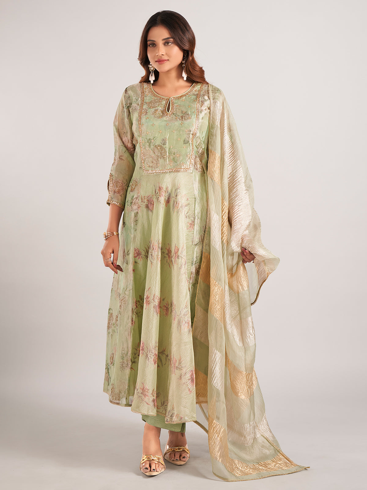 Pista green soft organza wedding wear salwar suit