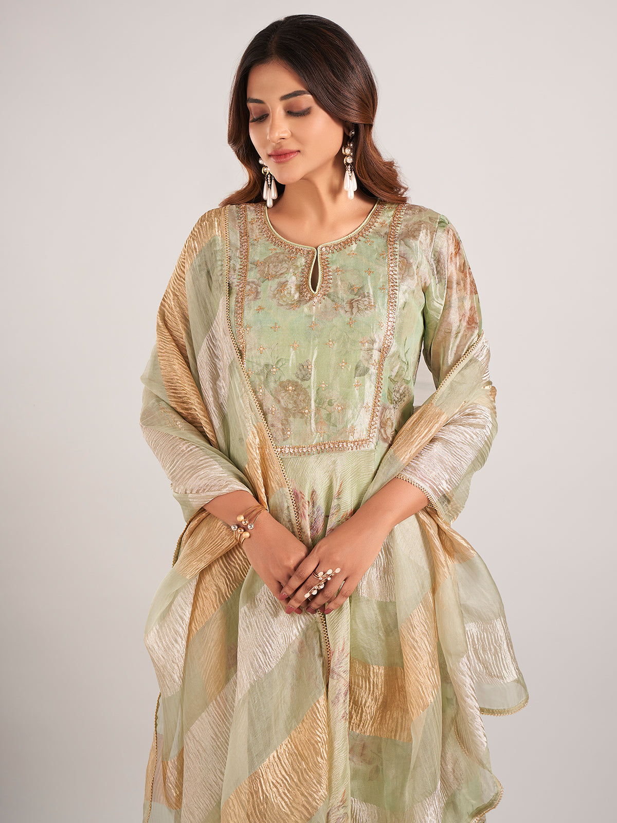 Pista green soft organza wedding wear salwar suit