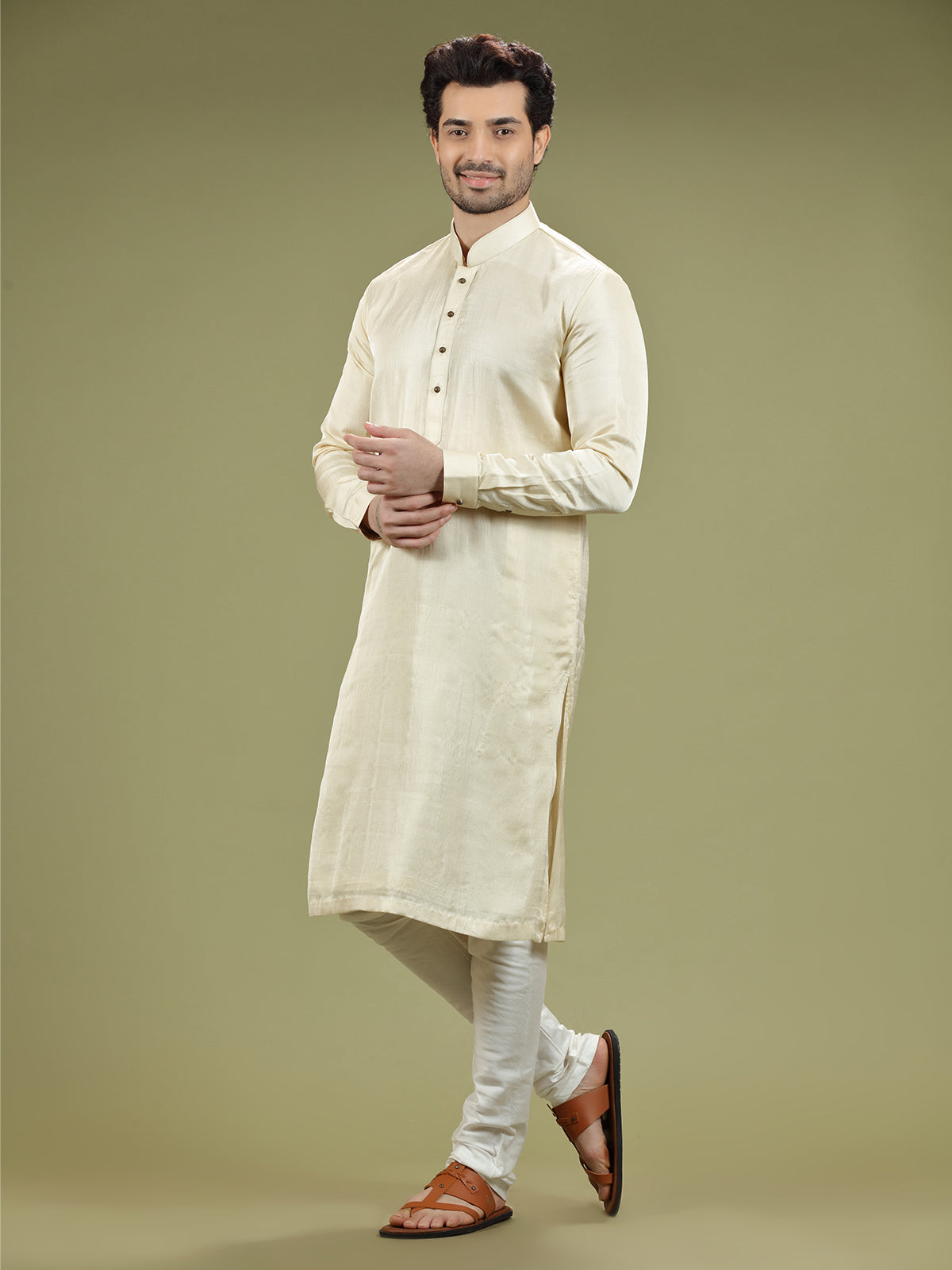Plain silk cream kurta suit