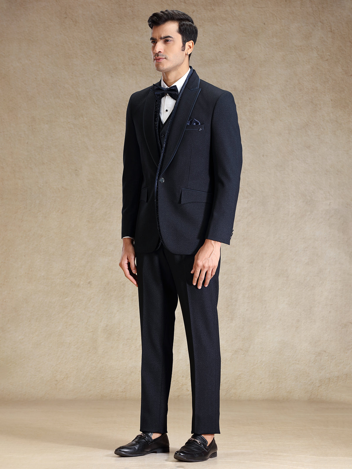 Premium Navy terry rayon tuxedo 5 pcs suit for men