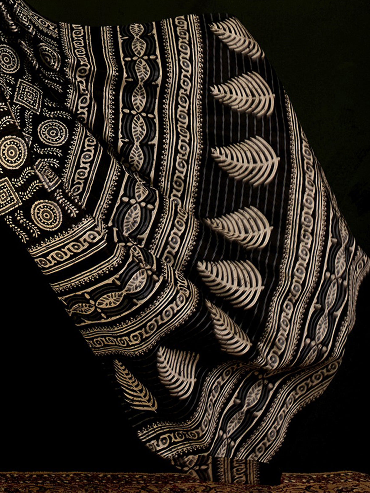 Printed black saree in bhagalpuri silk