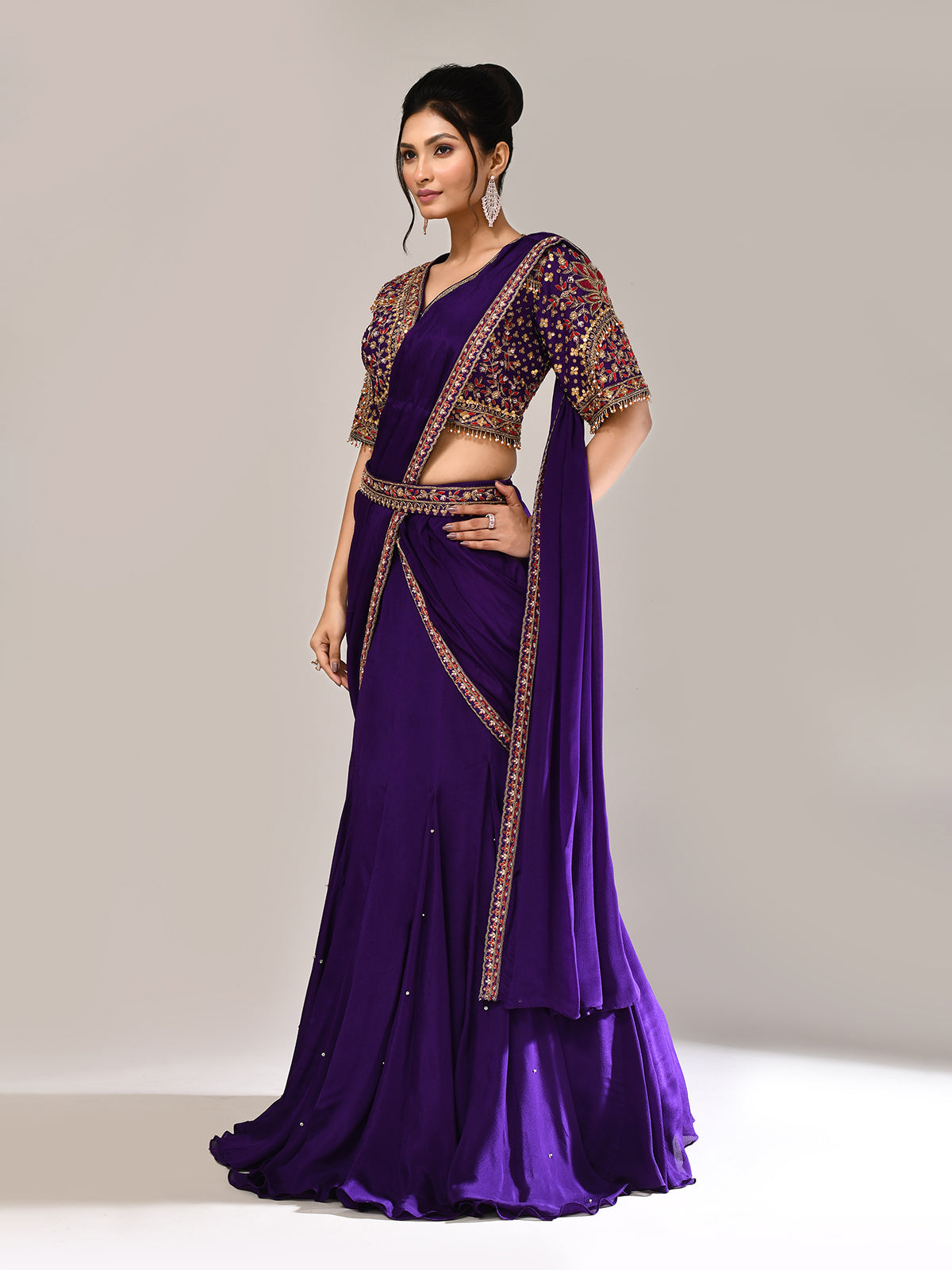 Purple chiffon silk zardosi work designer lehenga choli