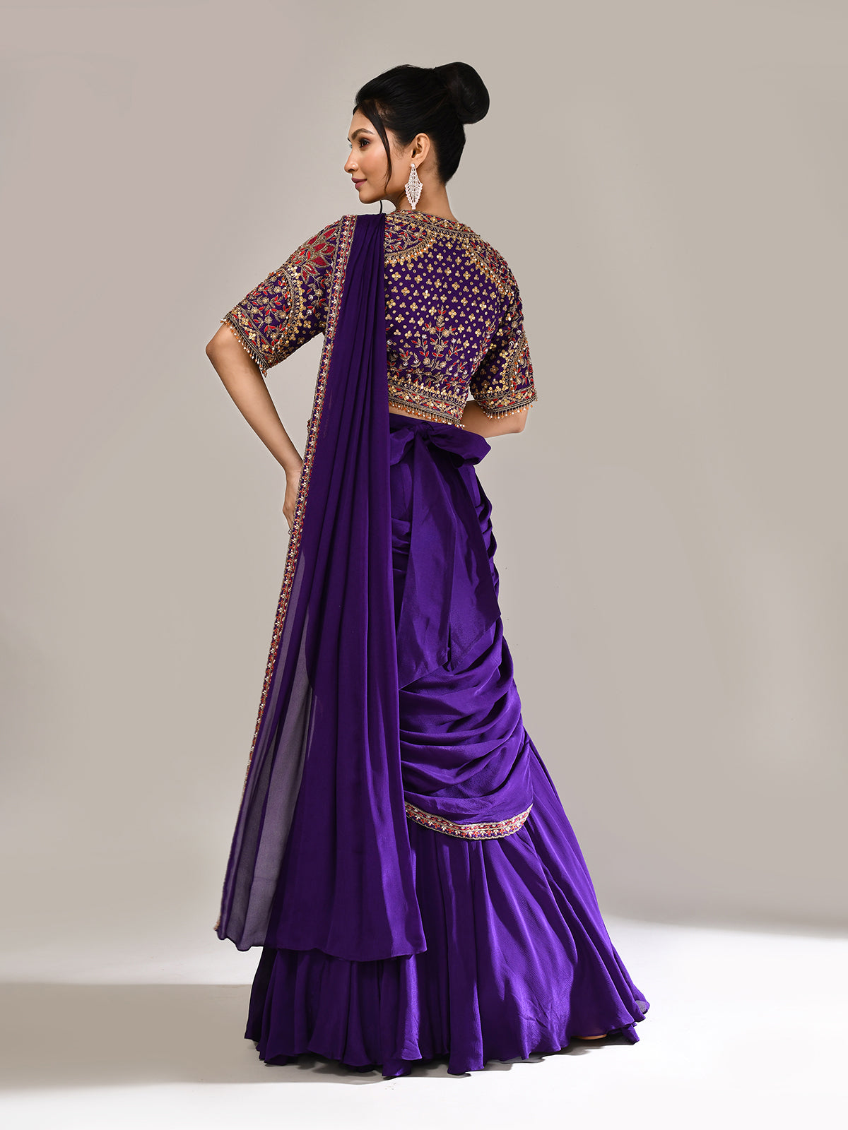 Purple chiffon silk zardosi work designer lehenga choli
