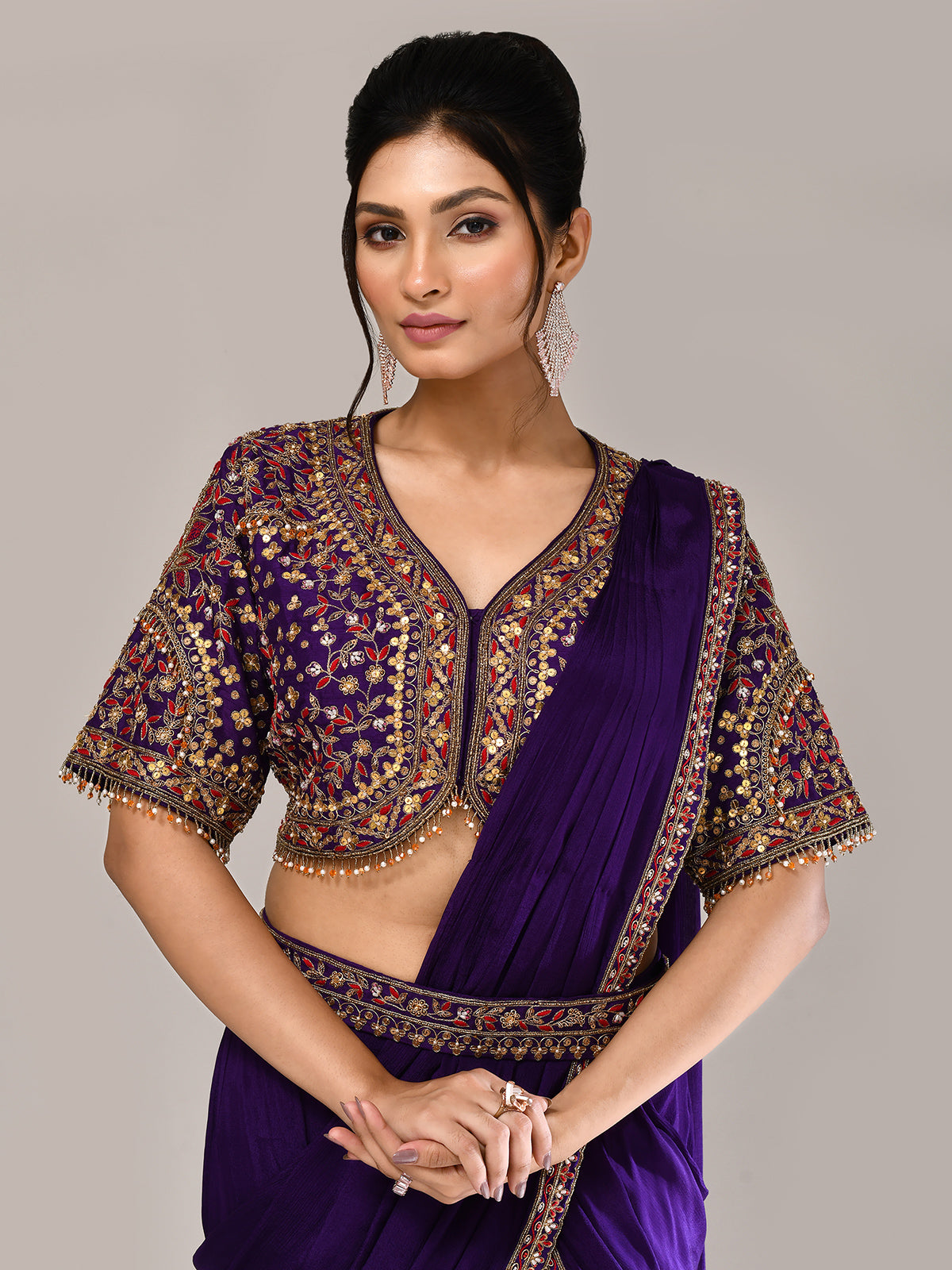 Purple chiffon silk zardosi work designer lehenga choli