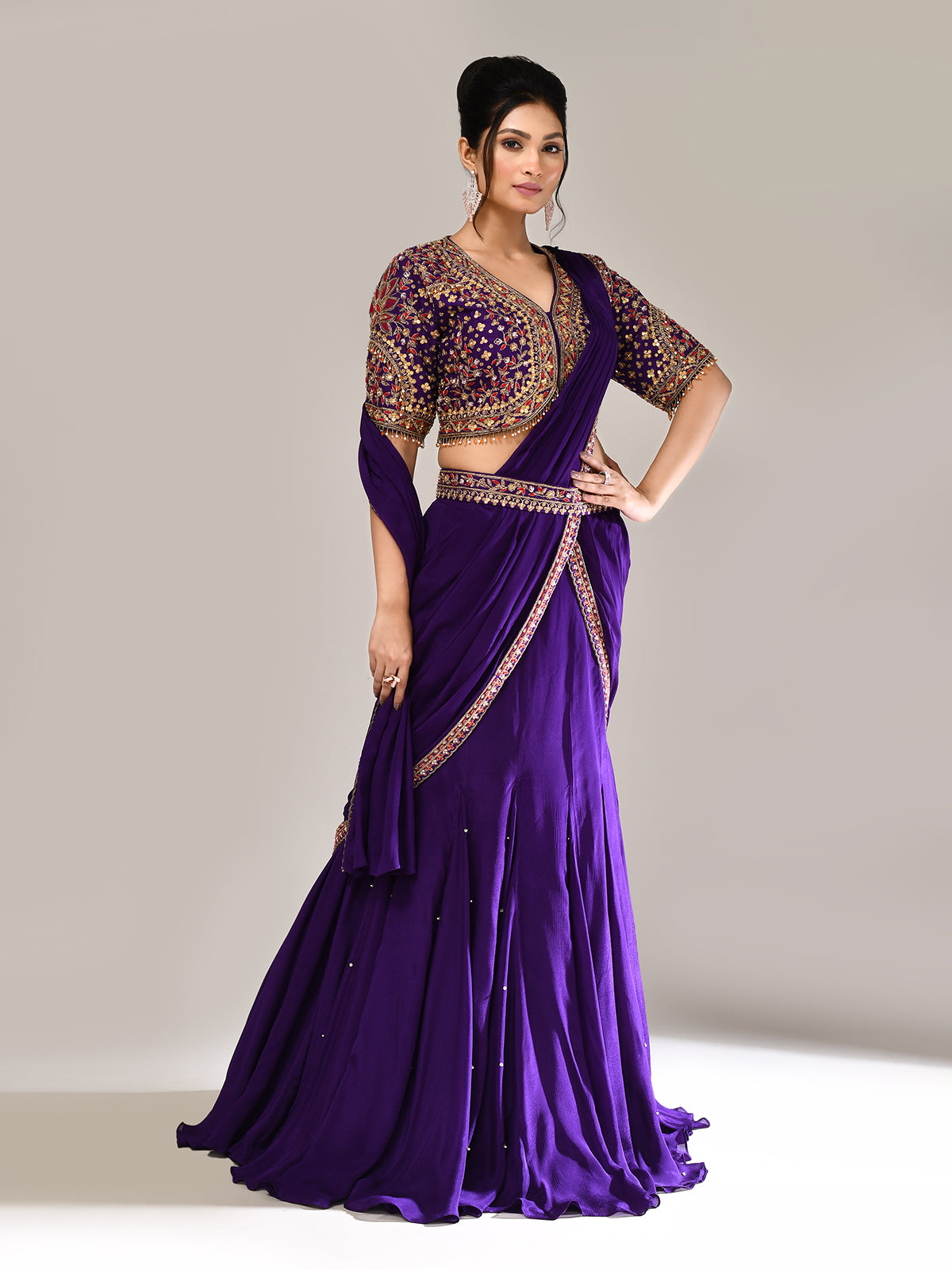 Purple chiffon silk zardosi work designer lehenga choli