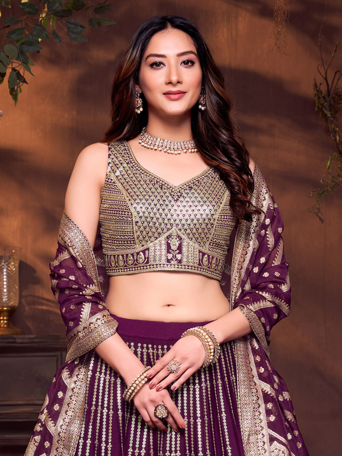 Purple georgette sweetheart stone work lehenga choli