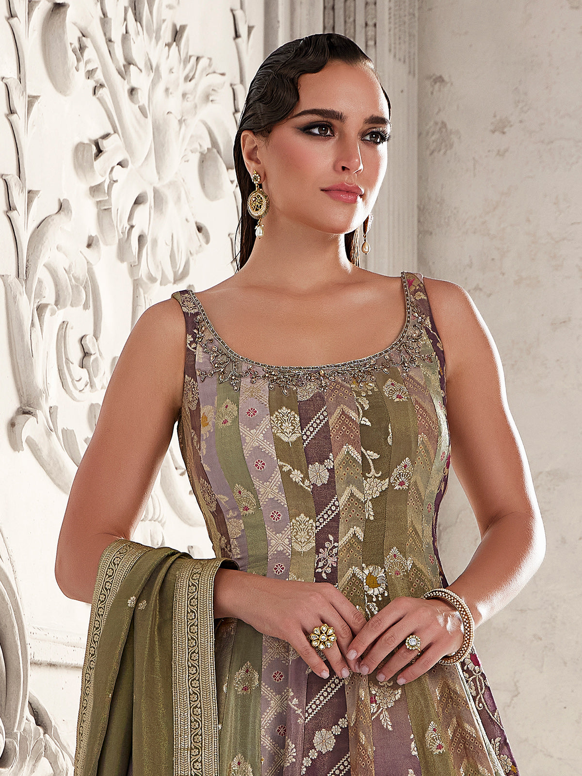 Purple silk palazzo suit with stone and zardosi radiance