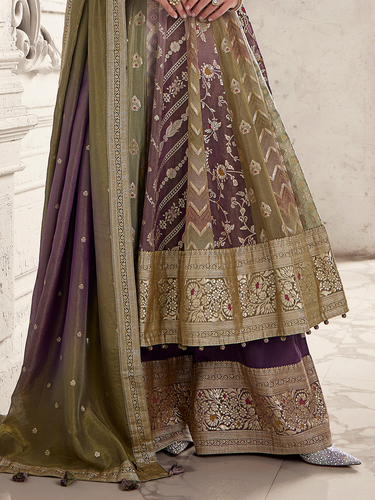 Purple silk palazzo suit with stone and zardosi radiance