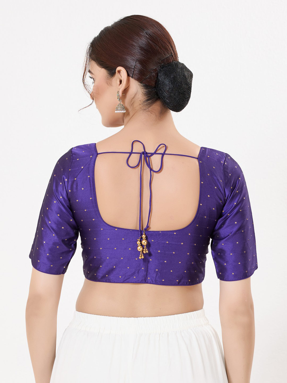 Purple tafeta silk zari front open blouse