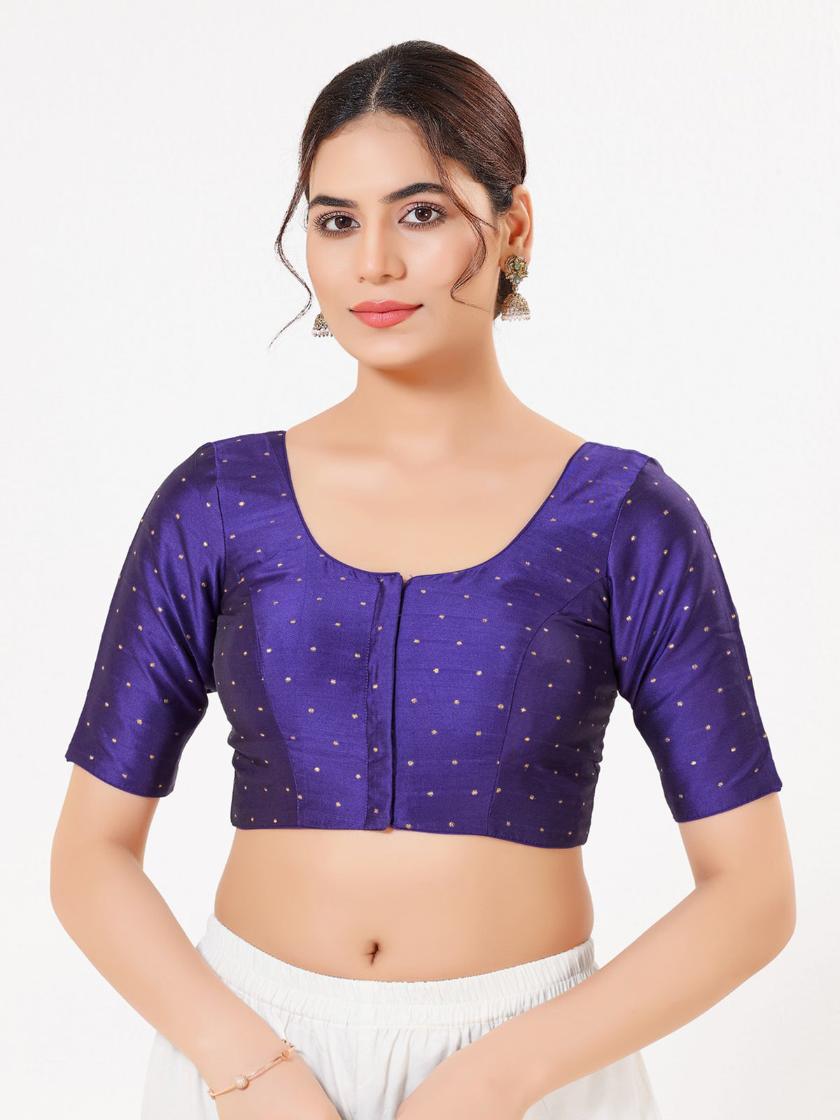 Purple tafeta silk zari front open blouse