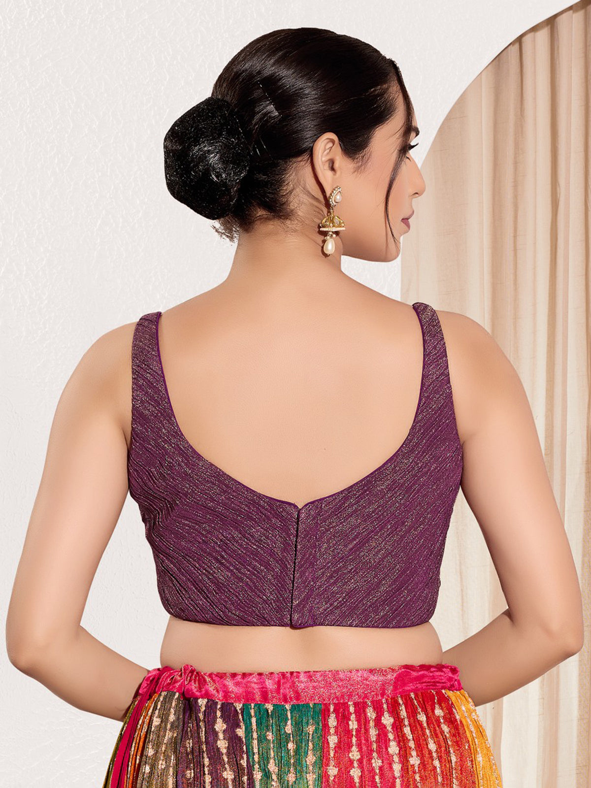 Purple tissue silk sleeveless sweetheart neck blouse