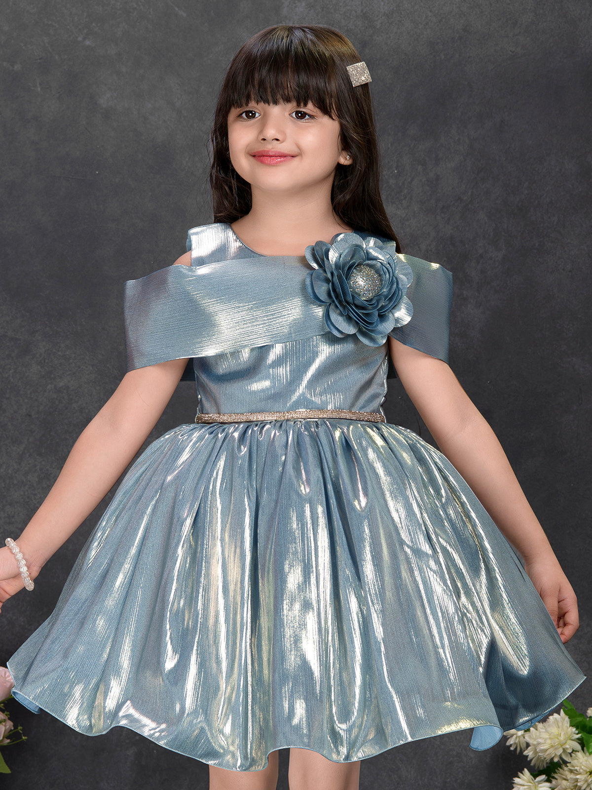 Radiant pastel grey tissue silk frock