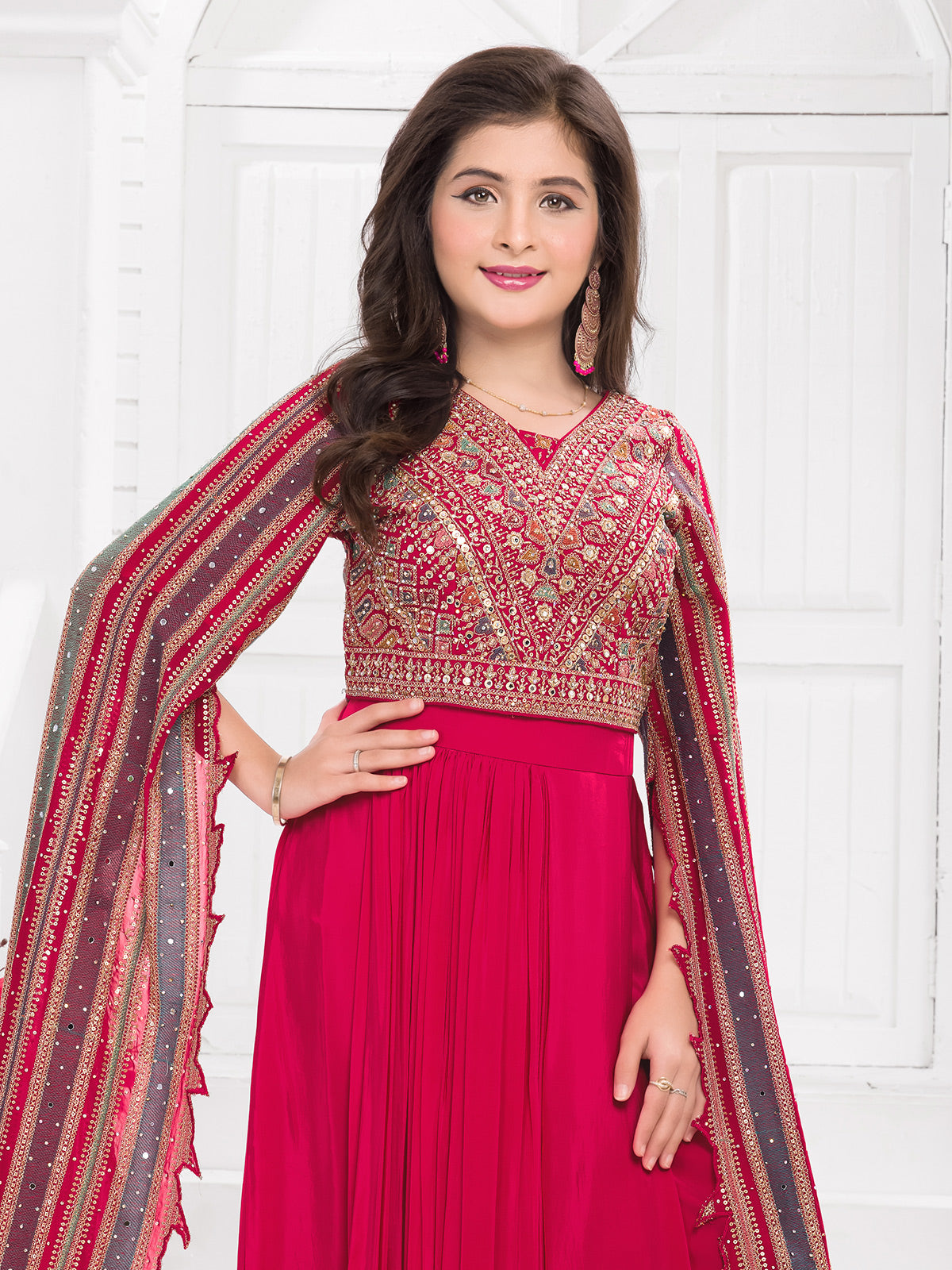 Rani colour silk designer palazzo suit for wedding wear