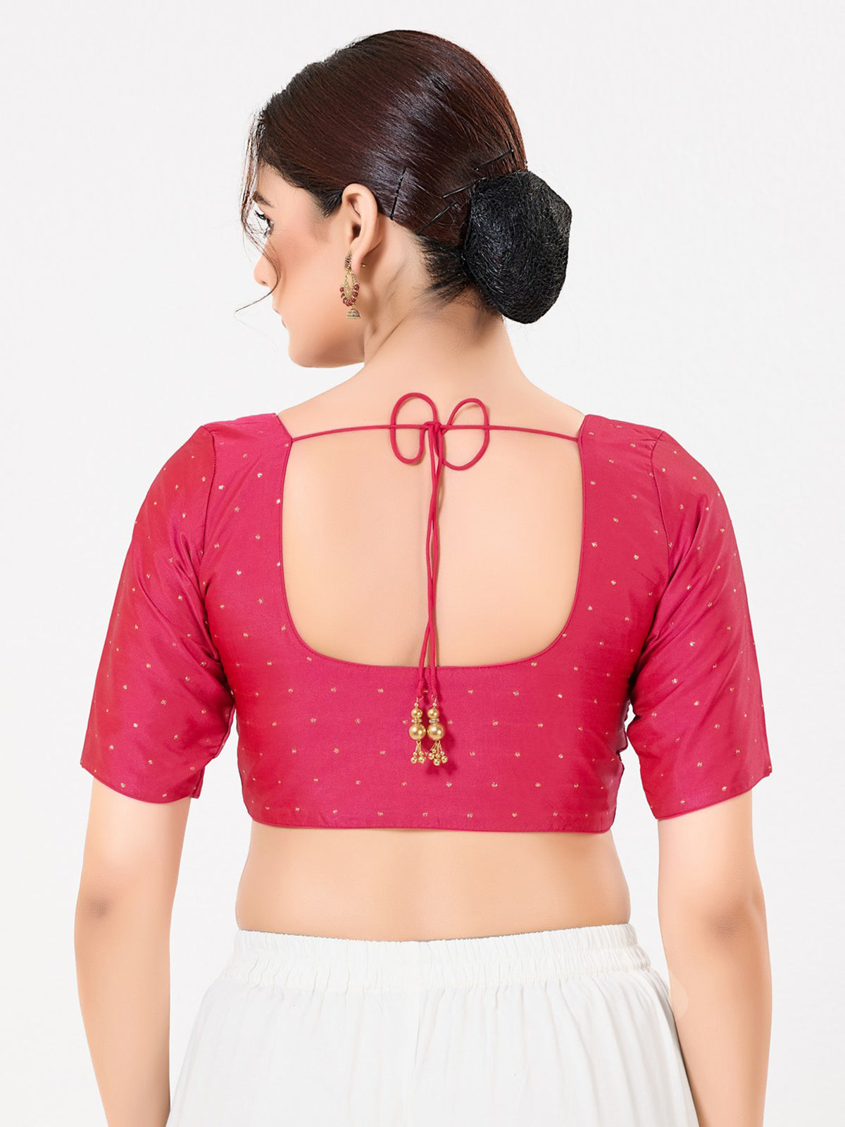 Rani pink tafeta silk zari front open blouse
