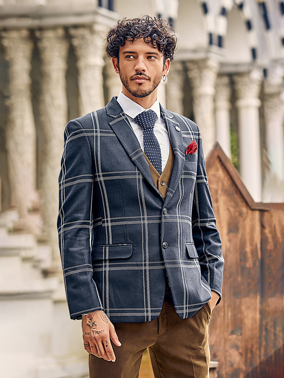 Reception look charcoal grey terry rayon coat suit