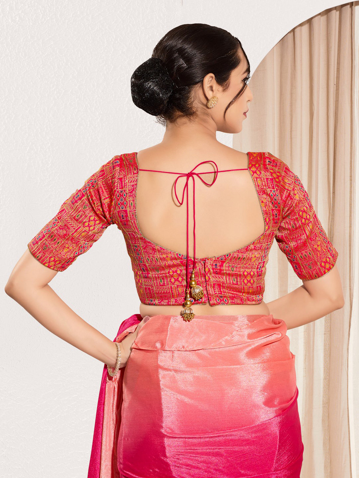 Red brocade zari weaving traditional blouse