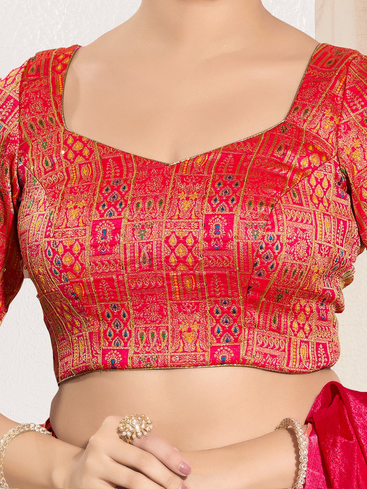 Red brocade zari weaving traditional blouse