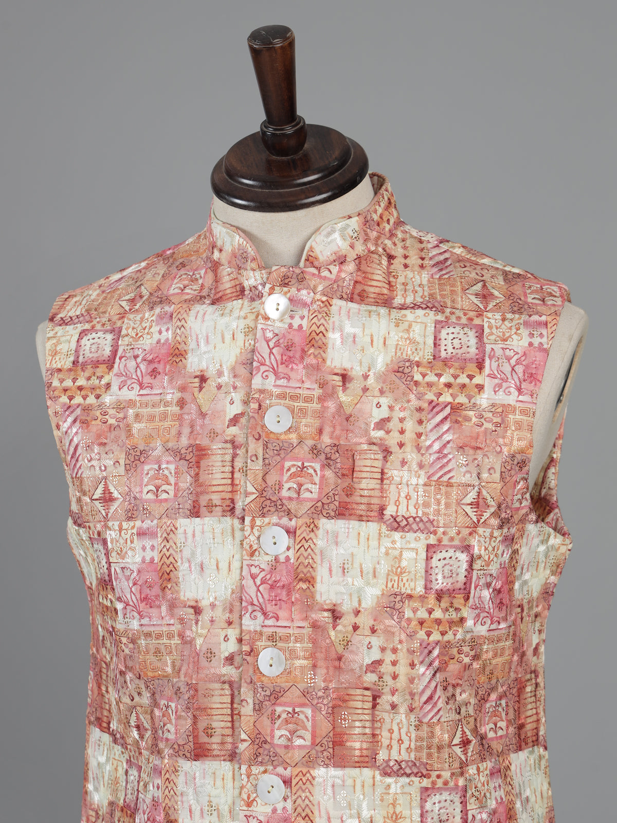 Red cotton silk waistcoat with thread work