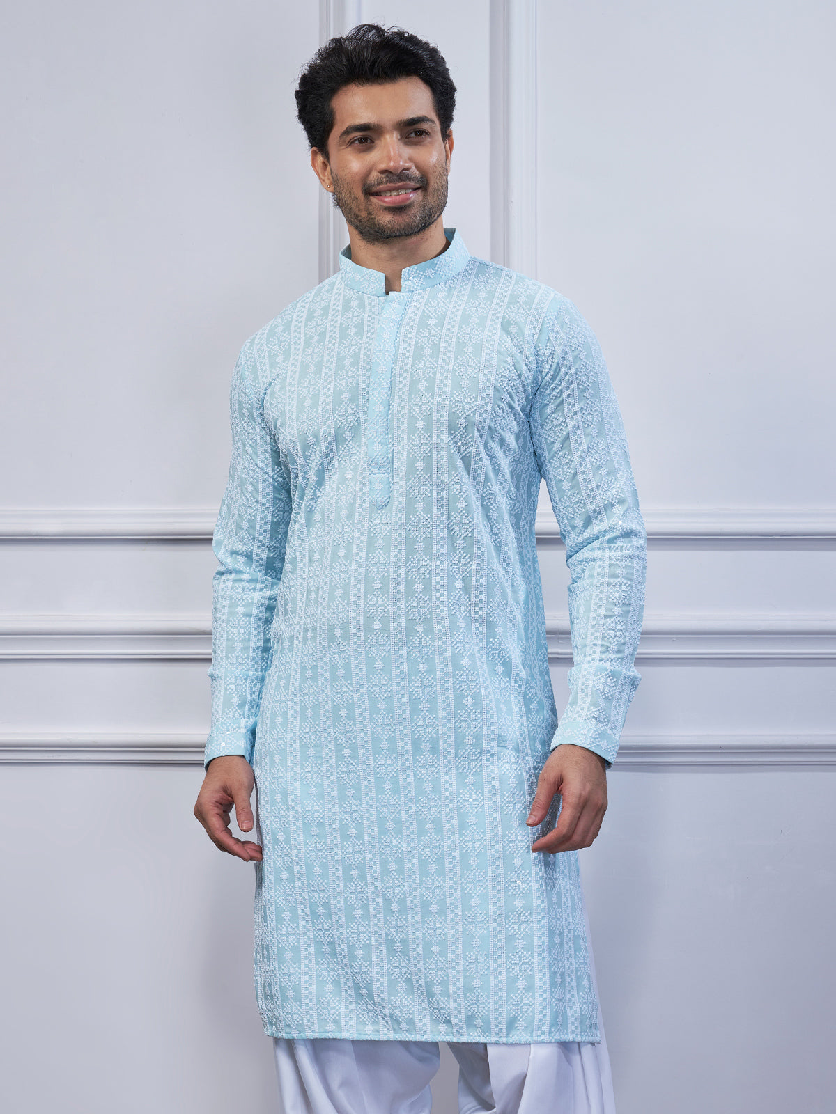 Sky blue cotton festival wear kurta suit