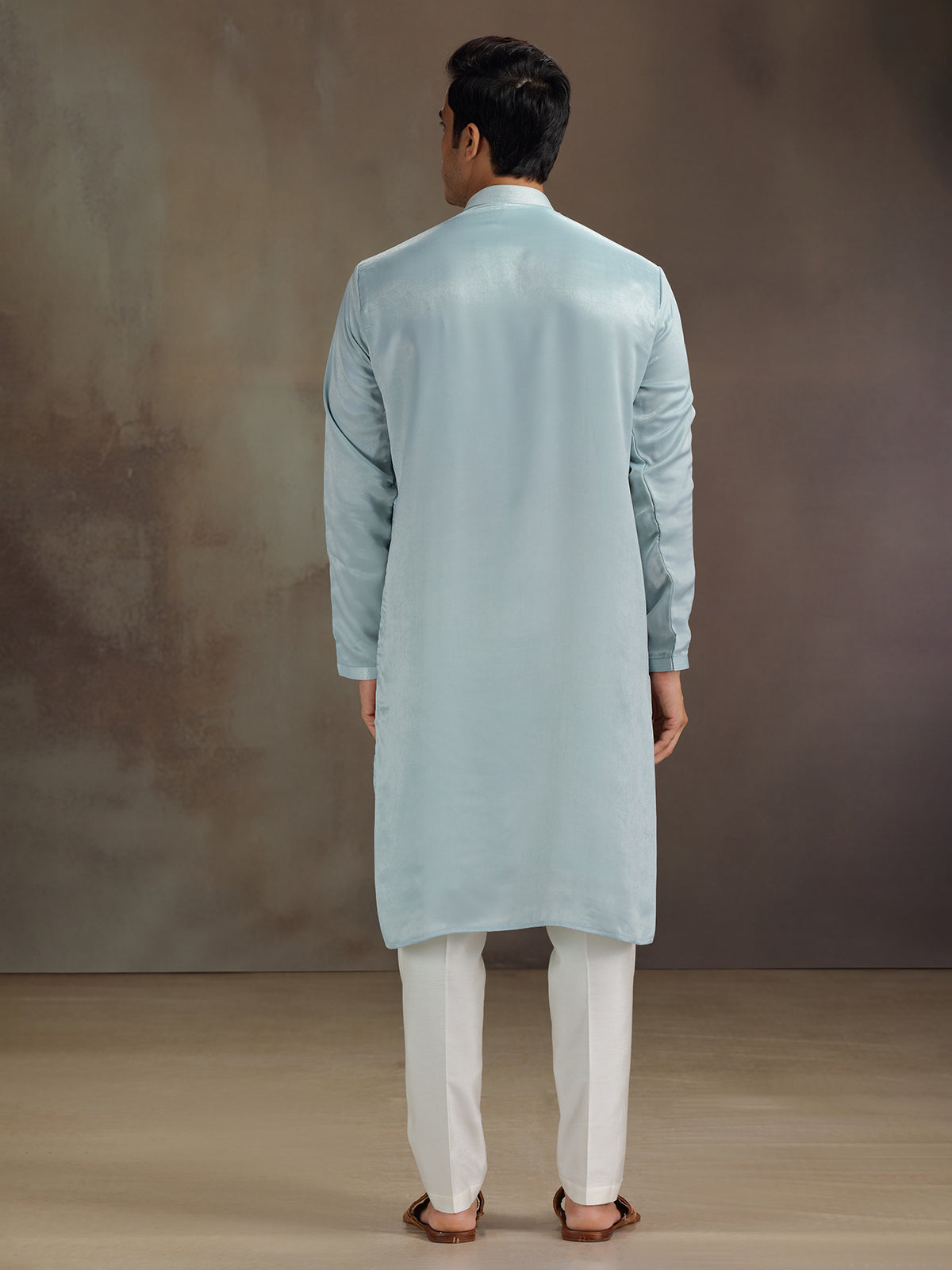 Sky blue silk beaded work kurta suit