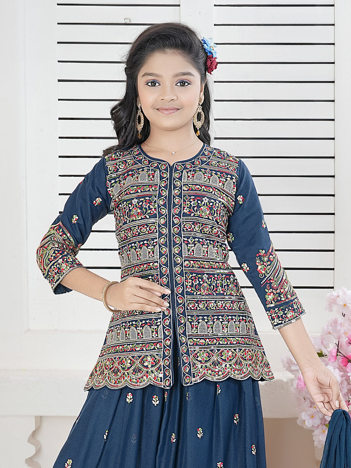 Stunning blue embroidery palazzo salwar suit
