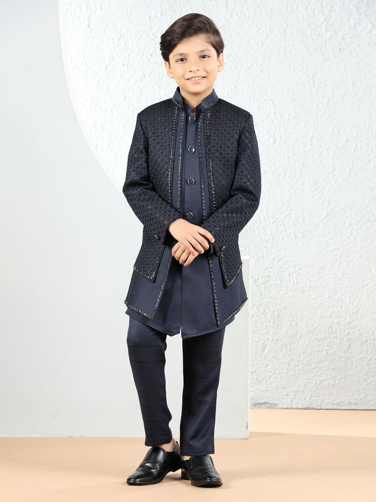 Stunning dark navy silk indowestern