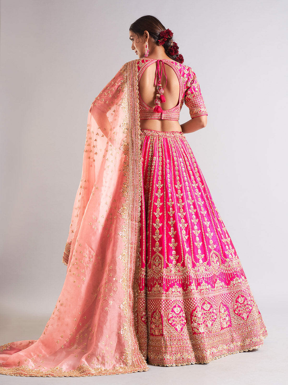 Stunning magenta raw silk lahenga choli