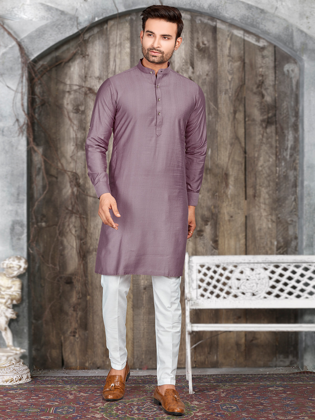 Stunning mauve purple silk plain kurta suit