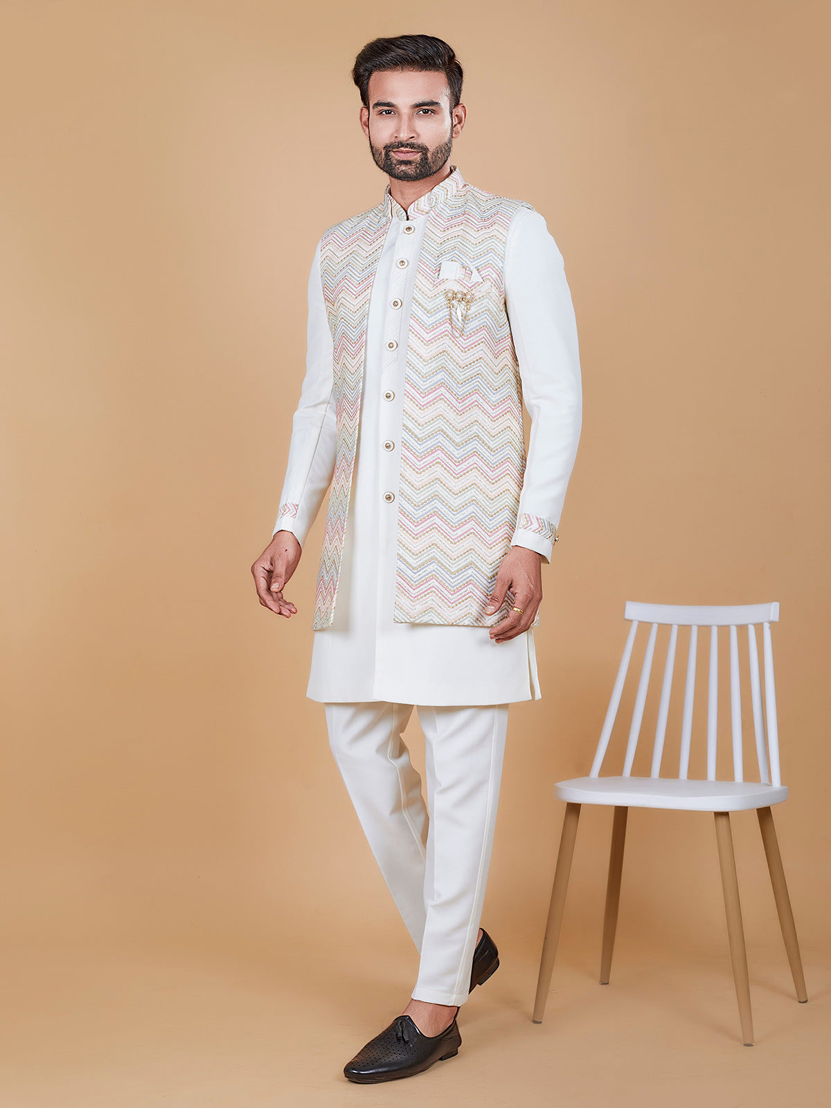 Stunning silk cream indowestern