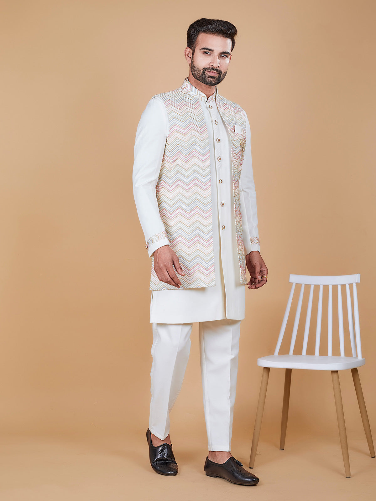 Stunning silk cream indowestern