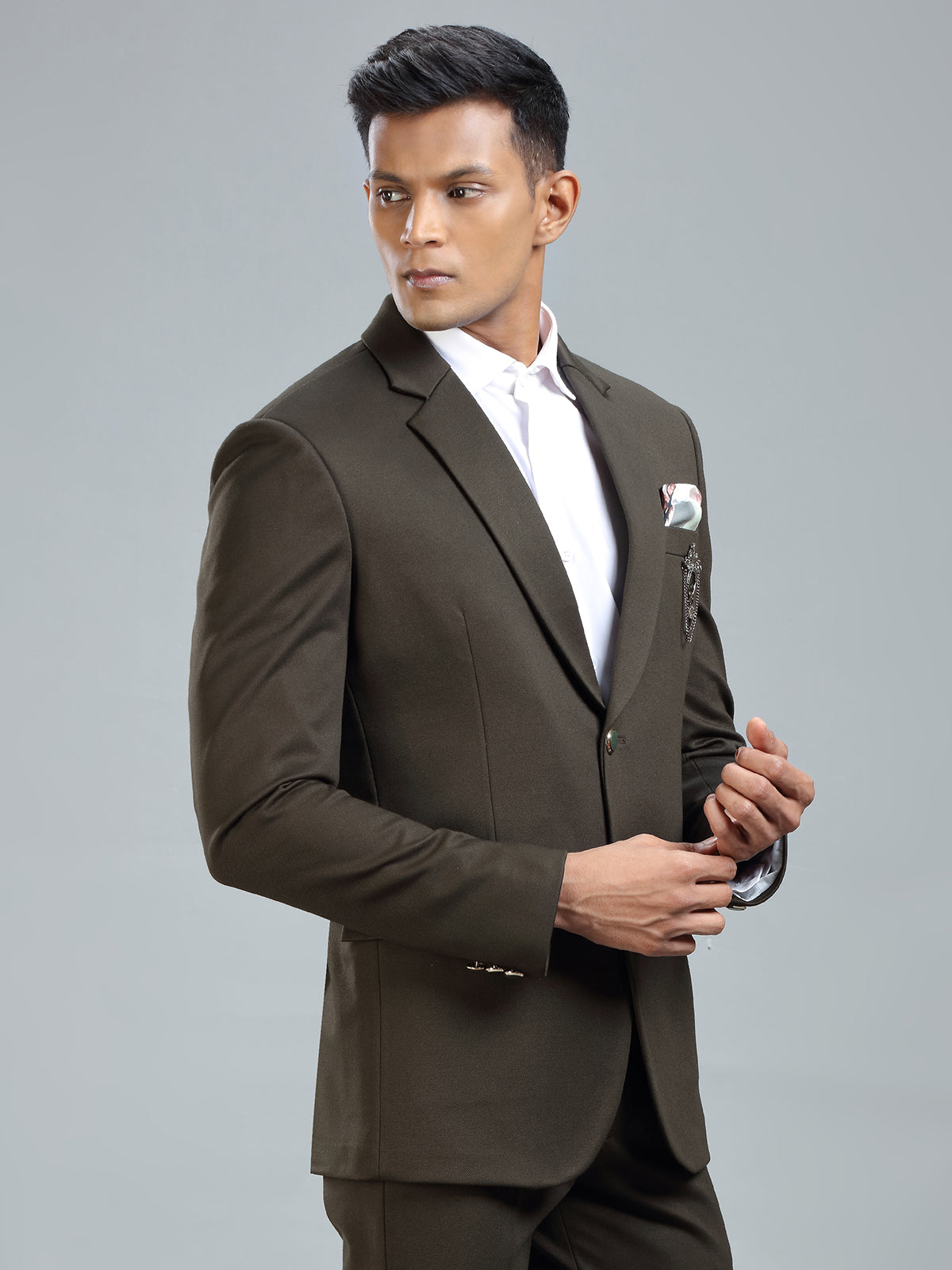 Stylish dark green terry rayon blazer for men