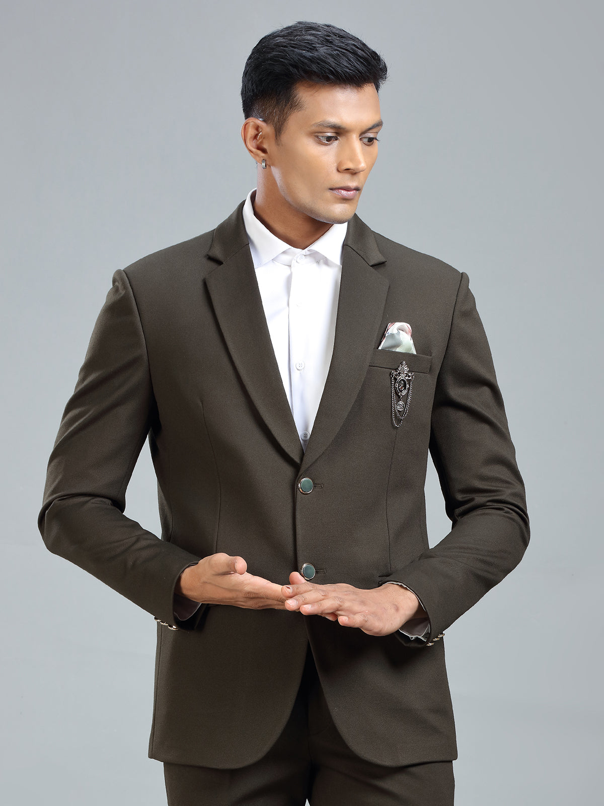 Stylish dark green terry rayon blazer for men