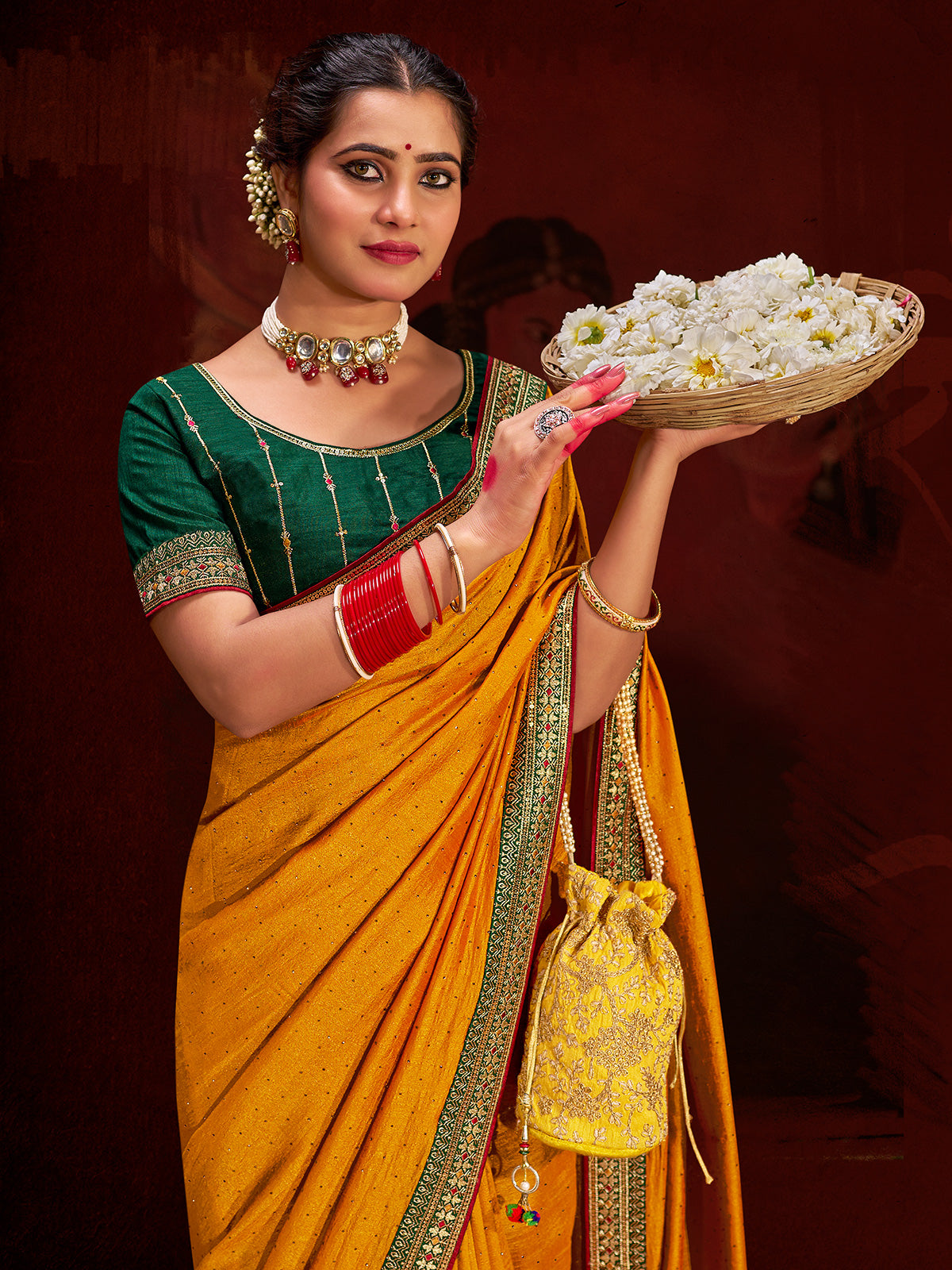 Stylish mustard yellow silk saree