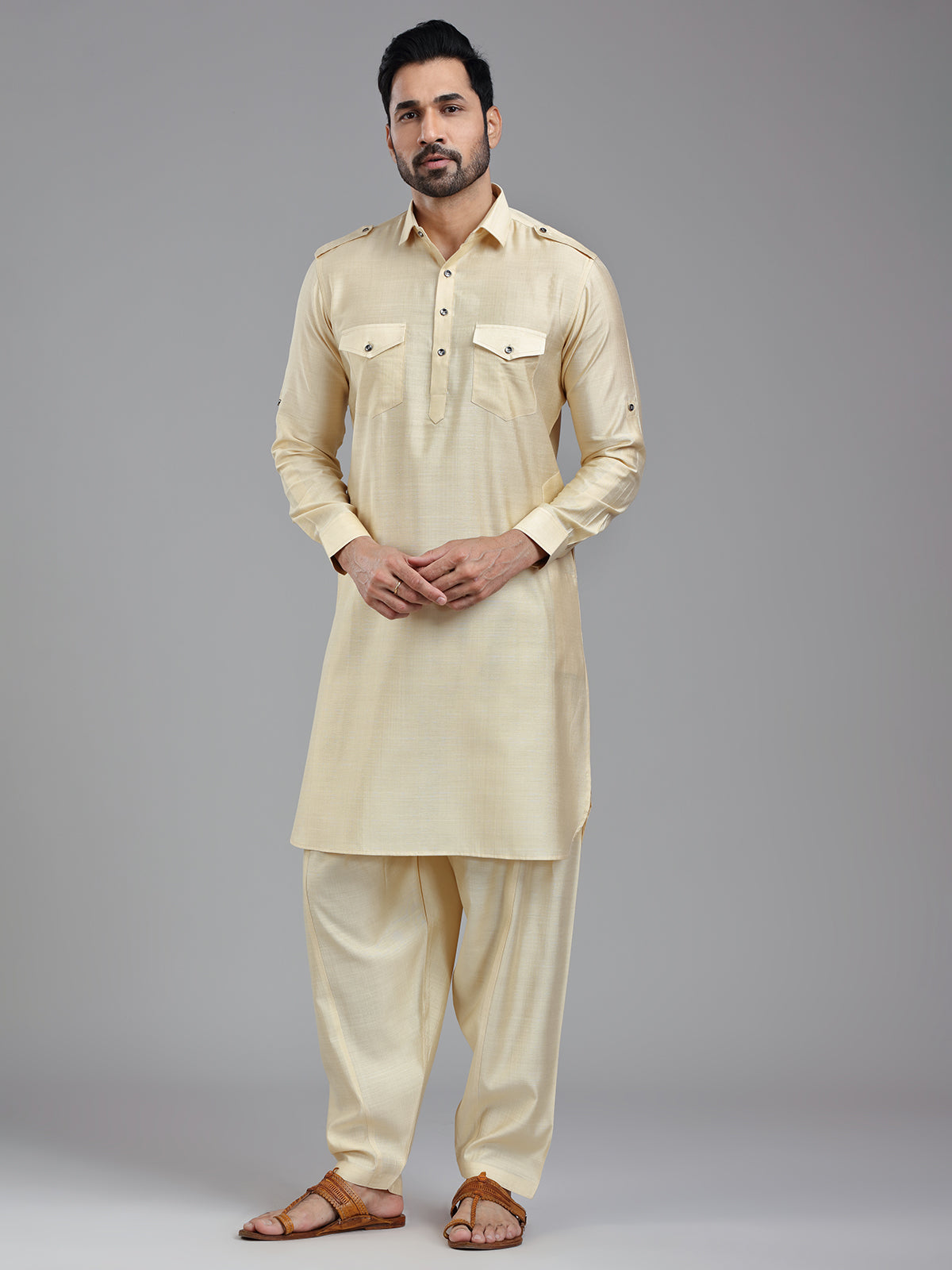 Timeless elegance almond beige pathani kurta suit