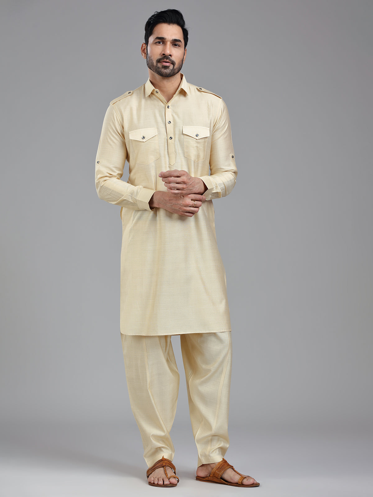 Timeless elegance almond beige pathani kurta suit