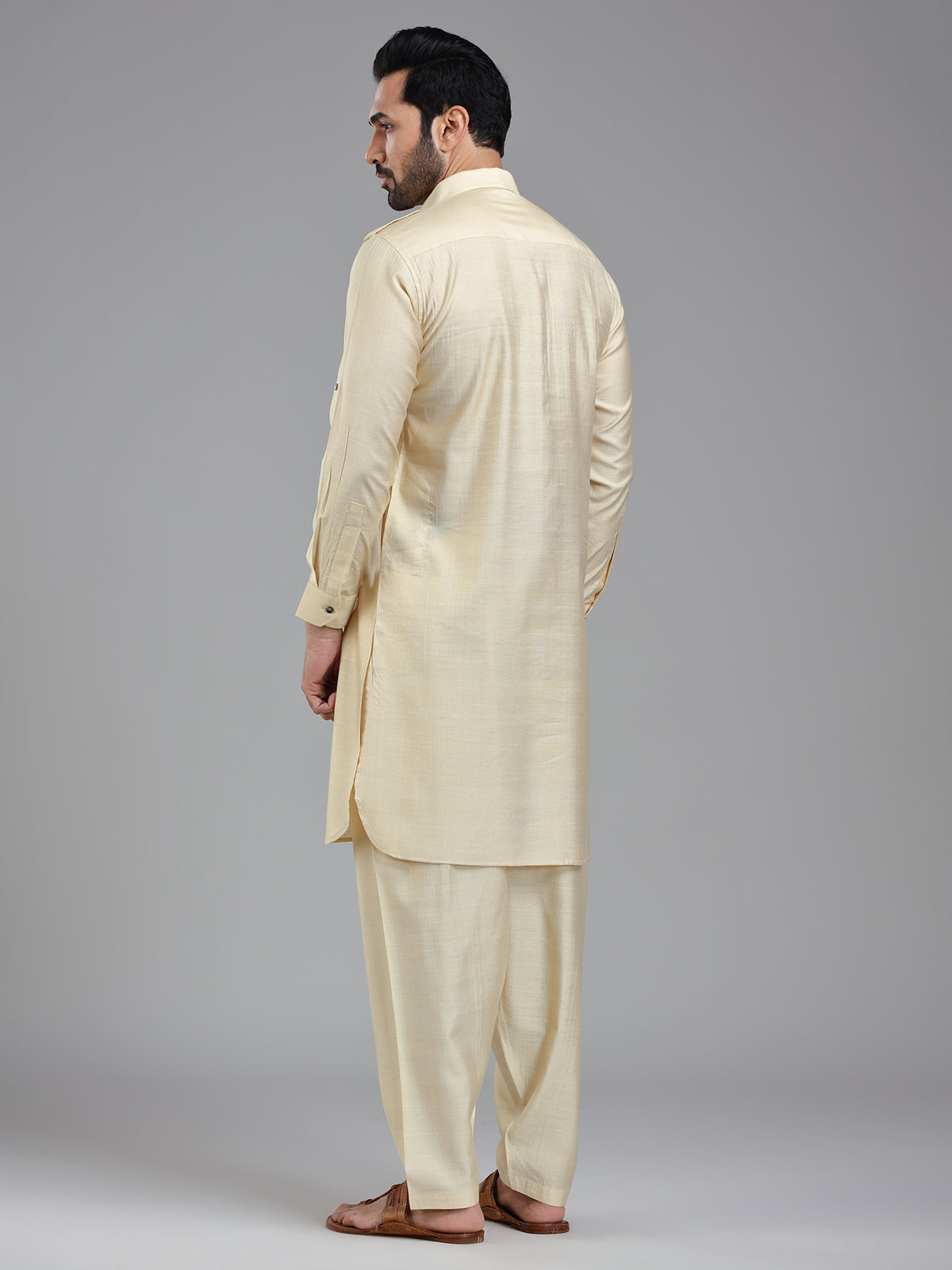 Timeless elegance almond beige pathani kurta suit