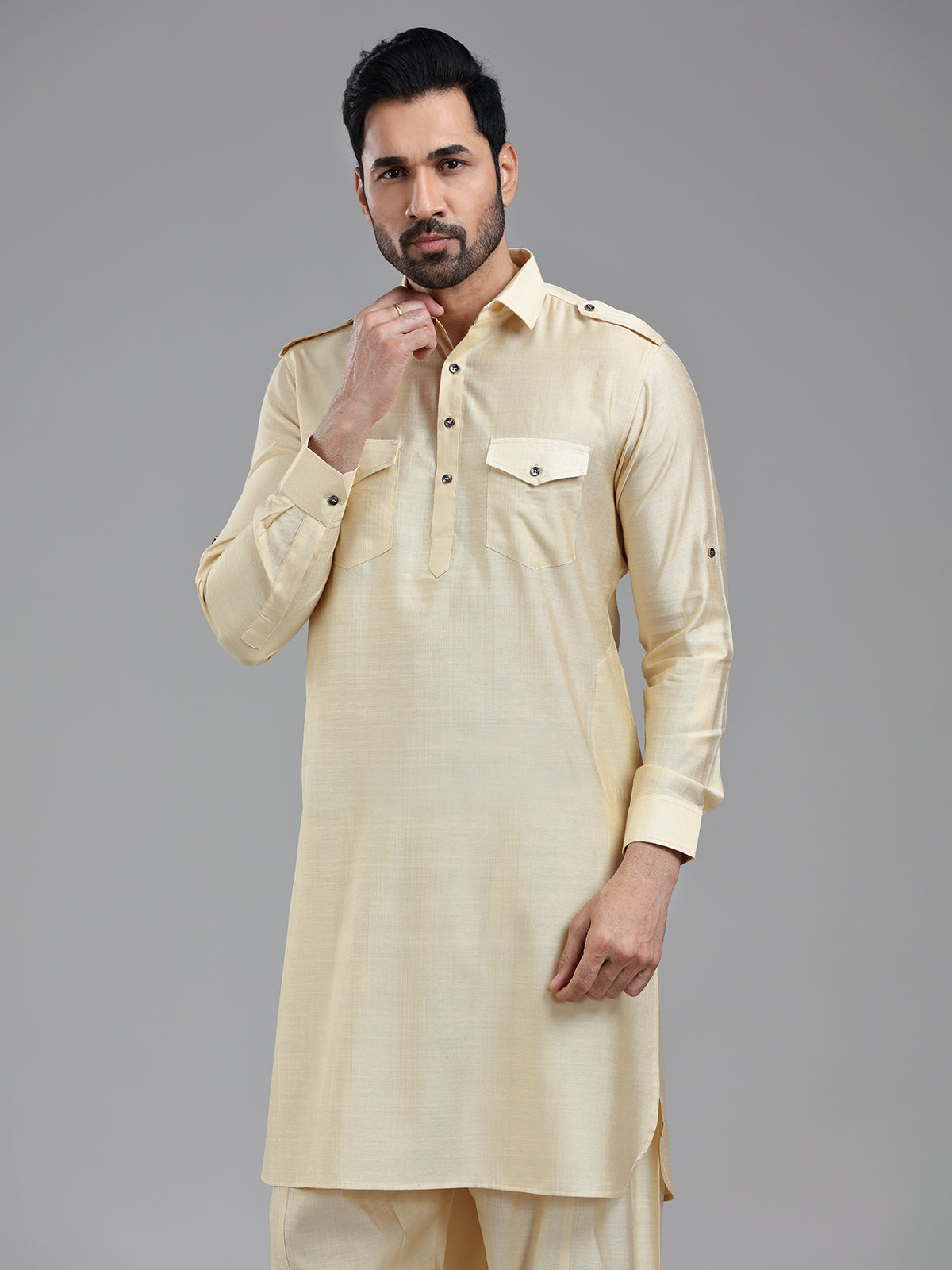 Timeless elegance almond beige pathani kurta suit