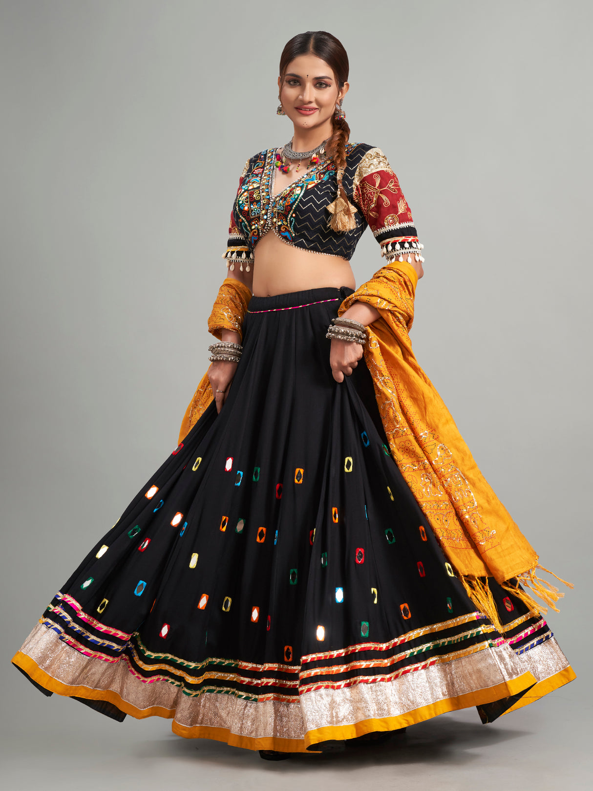 Trendy black cotton silk chaniya choli for navratri