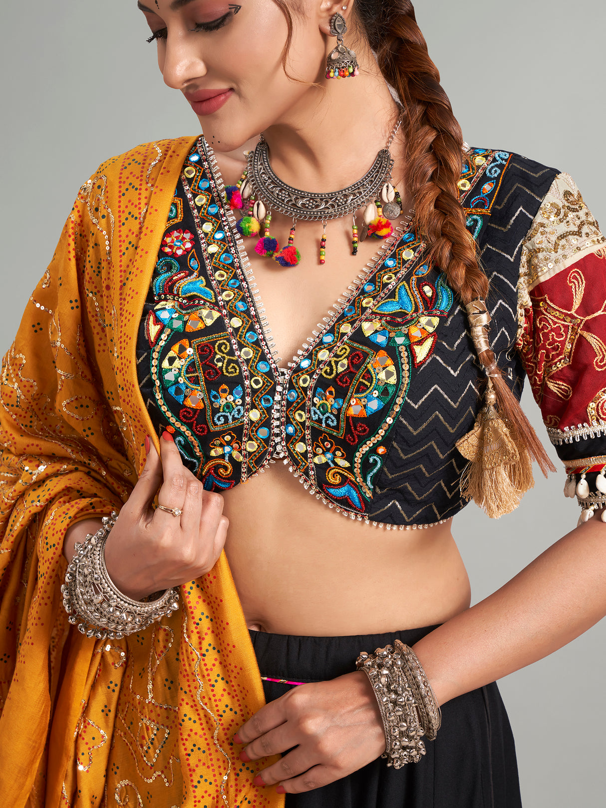 Trendy black cotton silk chaniya choli for navratri