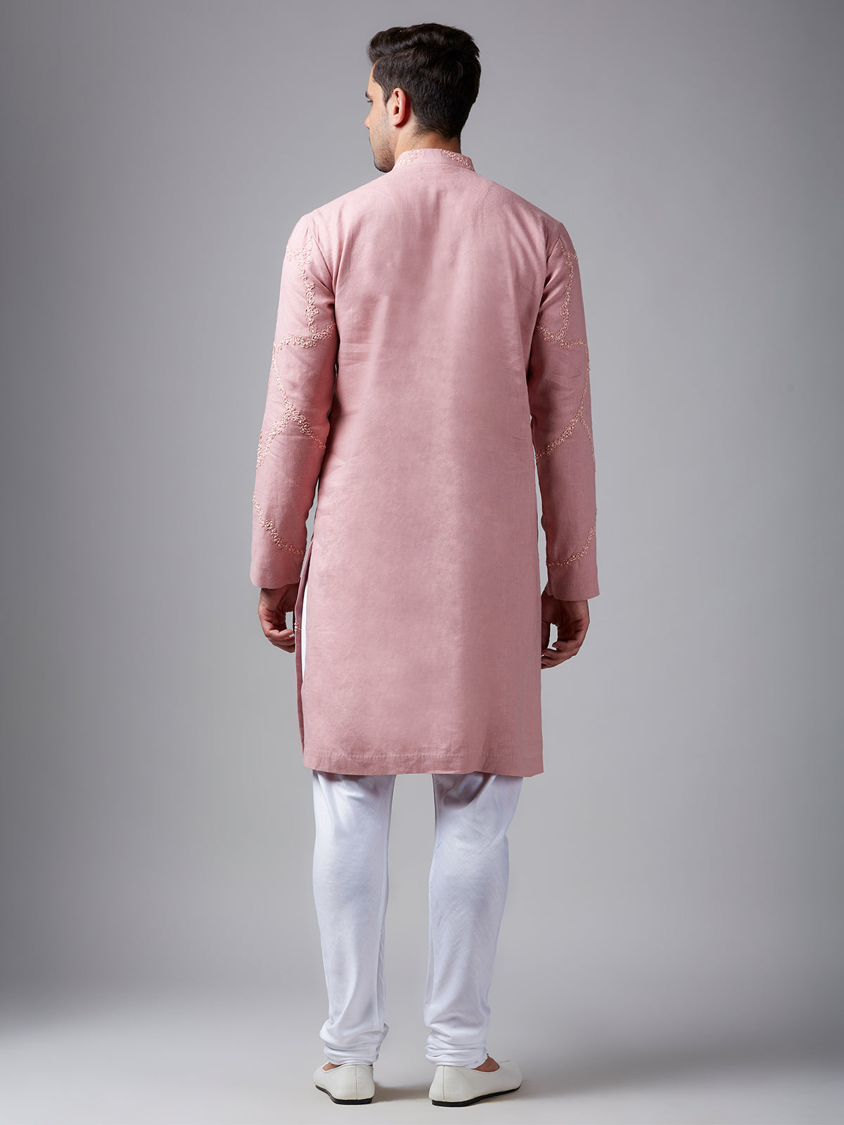 Trendy light pink linen kurta suit for festive