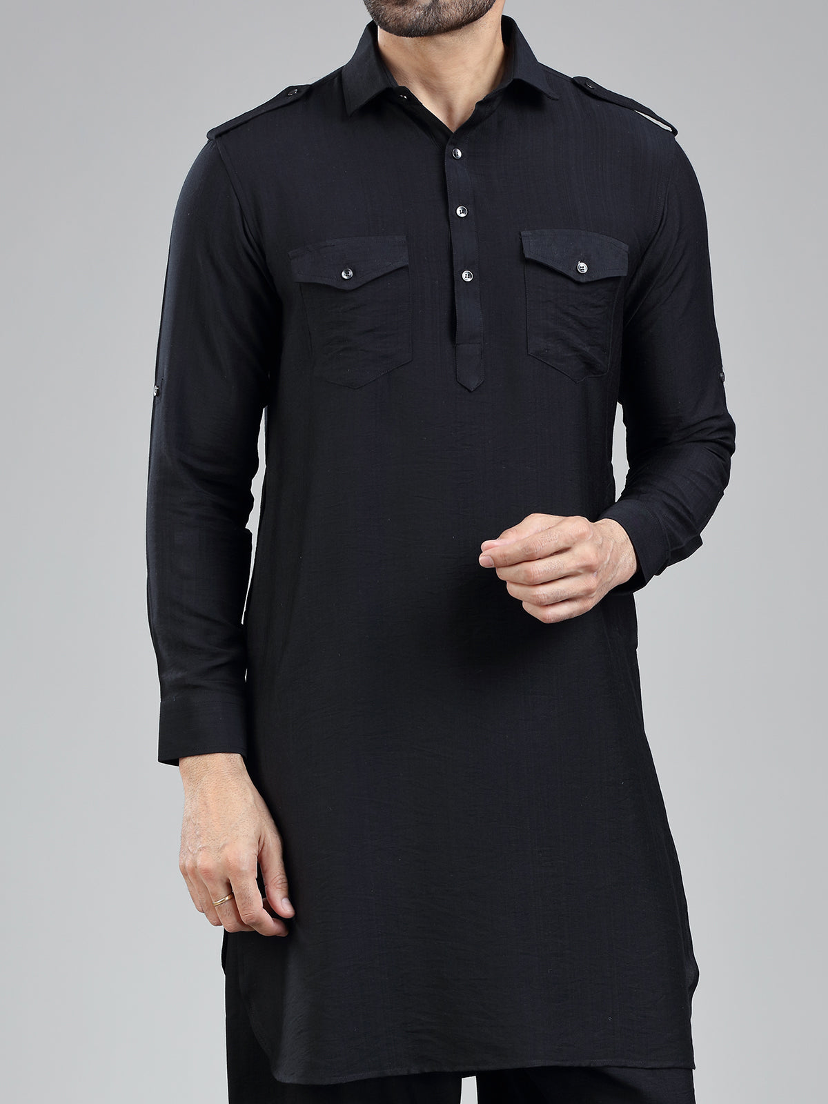 Understated classic black mens pathani with salwar